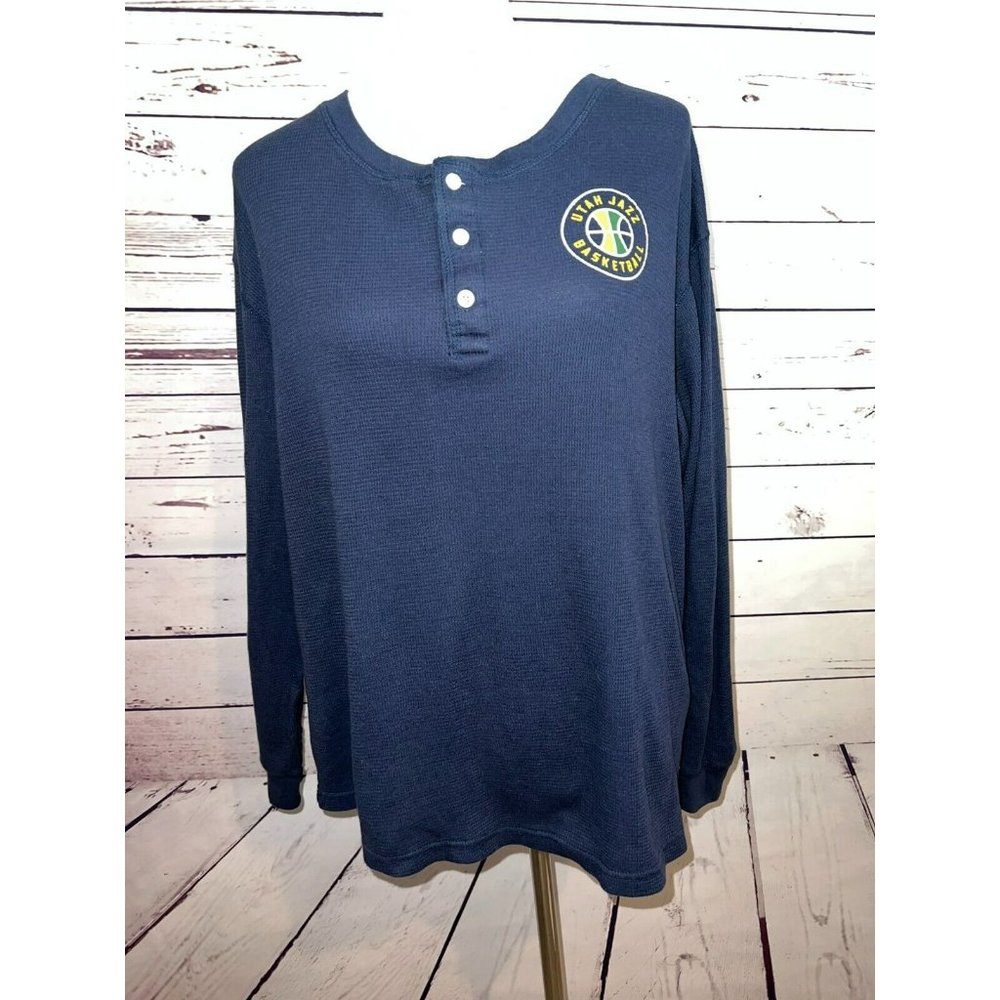 OVB Old Varsity Brand 2XL‎ Shirt Utah Jazz Thermal Henley Waffle Knit 2X NBA